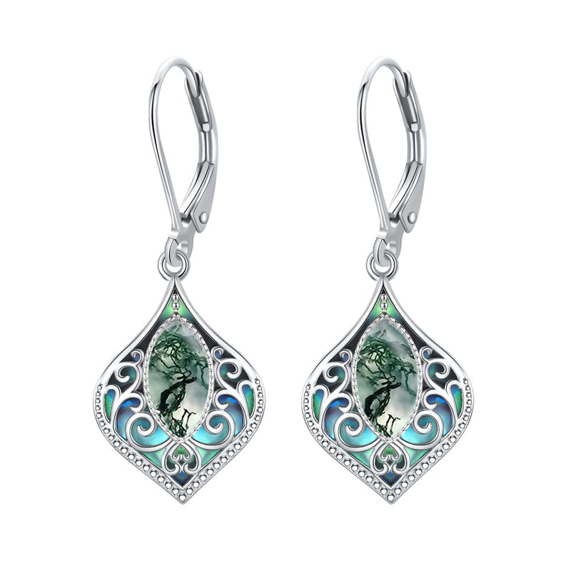Sterling Silver Teardrop Amethyst Moss Agate White Opal Moonstone Leverback Earrings