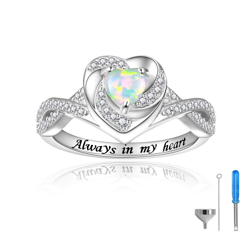 Sterling Silver Heart Urn Ring for Ashes Engraved With Always in My Heart