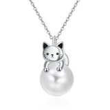 Sterling Silver Moonstone Pearl Rose Quartz Crystal Cat Pendant Necklace