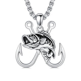 Sterling Silver Antler Fish Hook Pendant Necklace for Men