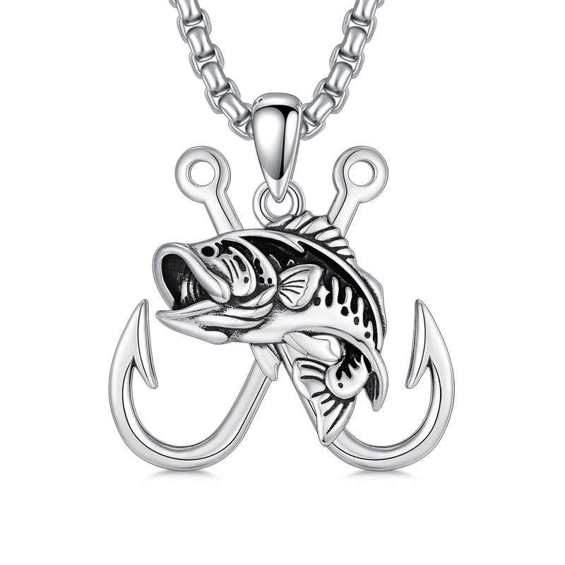 Sterling Silver Antler Fish Hook Pendant Necklace for Men