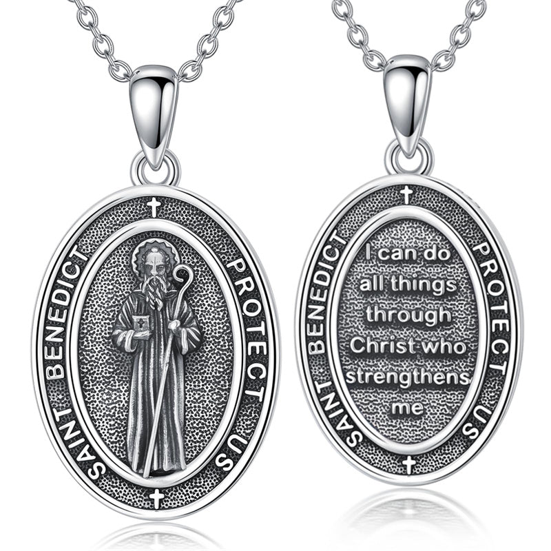 Sterling Silver St Anthony Francis Joseph Peregrine Raphael Sebastian Medal  Protection Pendant Necklace