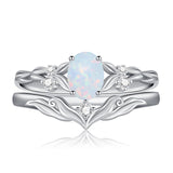 Sterling Silver 10K 14K 18K Gold  Oval Cut Unique Vine Gemstone Wedding Ring Set