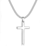 Sterling Silver Cross Pendant Necklace with 3.0mm Stainless Steel Cuban Chain
