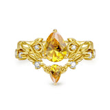 Sterling Silver 10K 14K 18K Gold Pear Cut Gemstone Leaf  Engagement Ring Set