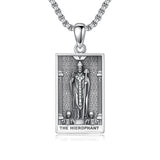 Sterling Silver Lovers Hierophant Magician Three of Swords Wheel of Fortune SkeletonTarot Card Pendant Necklace