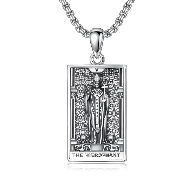 Sterling Silver Lovers Hierophant Magician Three of Swords Wheel of Fortune SkeletonTarot Card Pendant Necklace