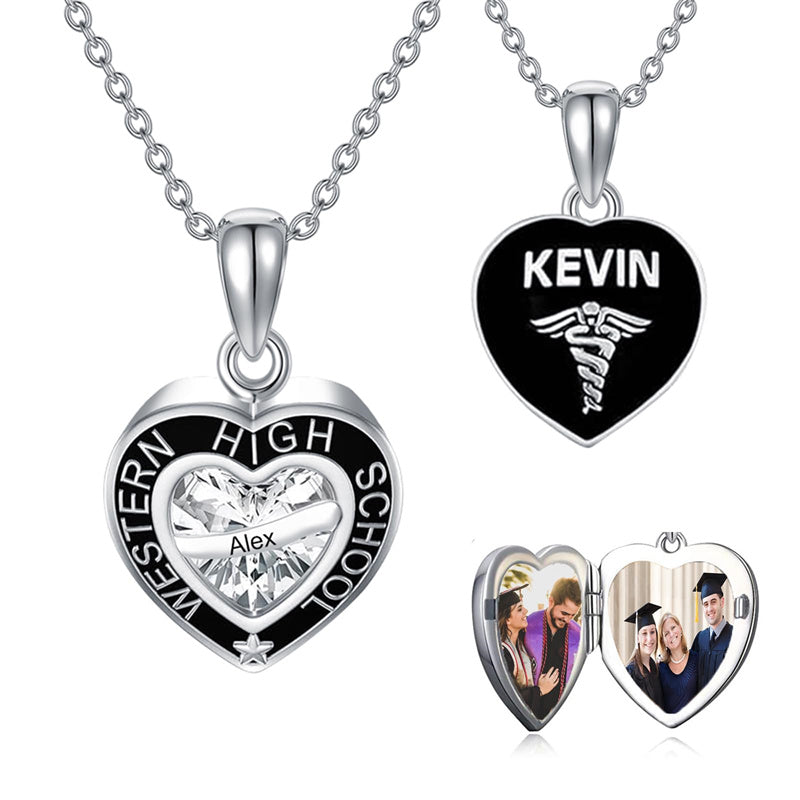 Sterling Silver Personalized Class Pendant Photo Lockets Necklace