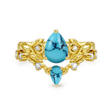 Sterling Silver 10K 14K 18K Gold Pear Cut Gemstone Leaf  Engagement Ring Set