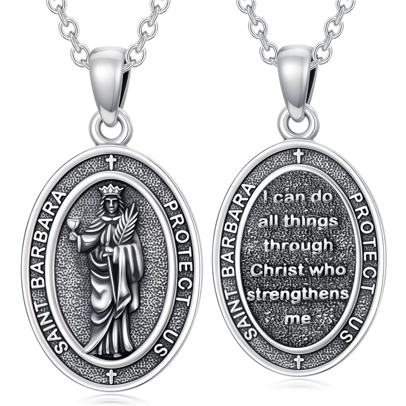 Sterling Silver St Anthony Francis Joseph Peregrine Raphael Sebastian Medal  Protection Pendant Necklace