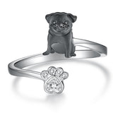 Sterling Silver Black Pug Doberman Boston Terrier Beagle Adjustable Ring