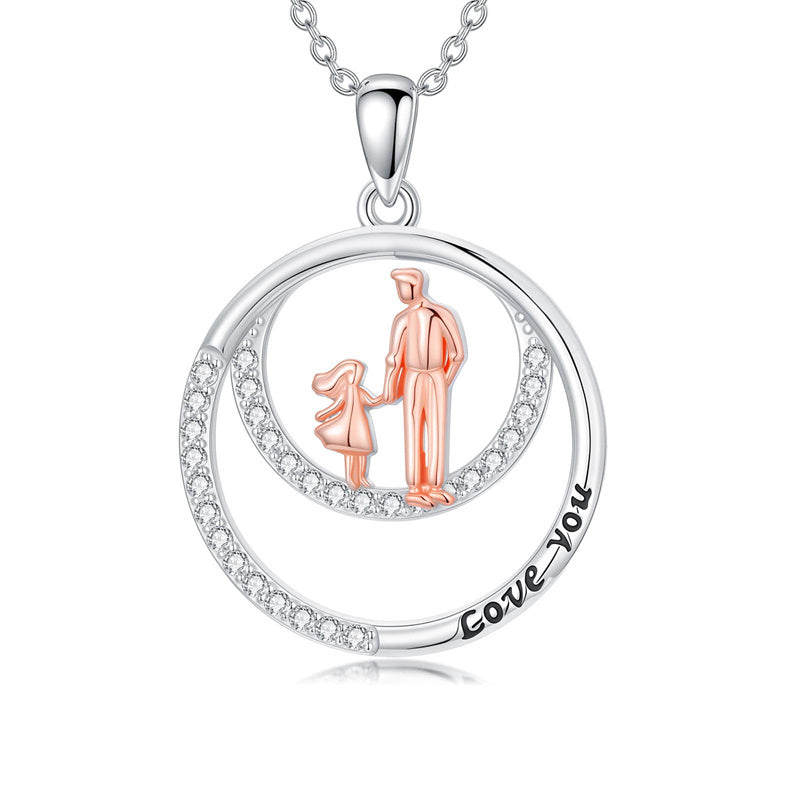 Sterling Silver Father-Daughter Pendant Necklace Engraved with Love You