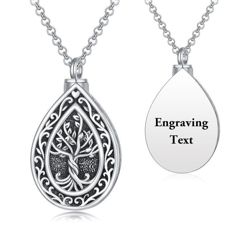 Sterling Silver Personalized Engraved Tree of Life Urn Necklace for Ashes