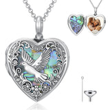 Sterling Silver Abalone Shell Personalized Photo Engraved Heart Cat Pigeon Paw Prints Urn Necklace for Ashes