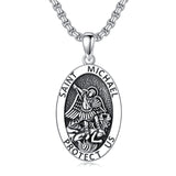 Sterling Silver Oval Round Medal St Michael Pendant Necklace