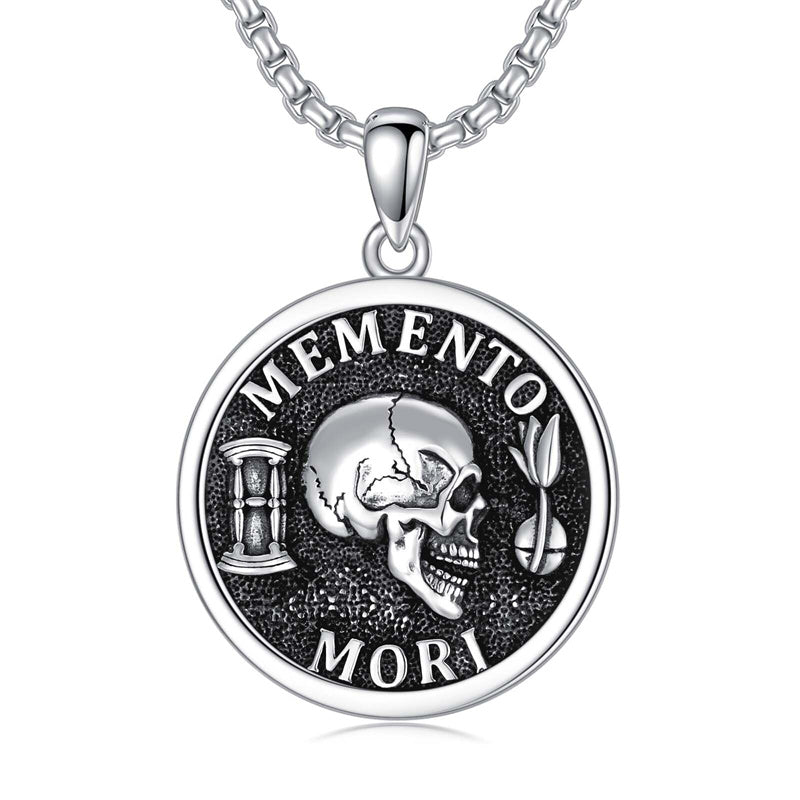 Sterling Silver Memento Mori Pendant Necklace for Men