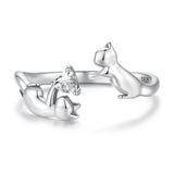 Sterling Silver Cute Cat Adjustable Ring for Women