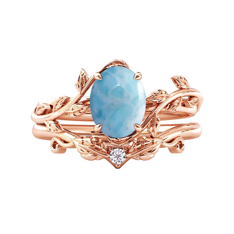 Sterling Silver 10K 14K Gold Leaf Oval Cut Vine Gemstone Set Engagement Wedding Ring