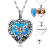 Sterling Silver Personalized Photo Engraved Abalone Shell Butterfly Dragonfly Urn Necklace for Ashes