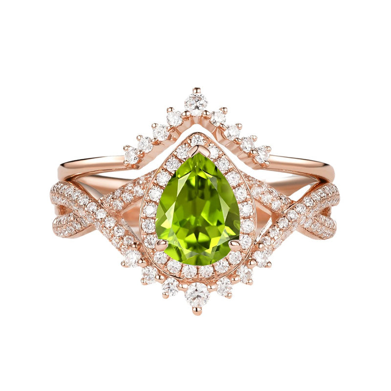 Sterling Silver 10K 14K 18K Gold  Pear Shaped Gemstone Engagement Rings Set