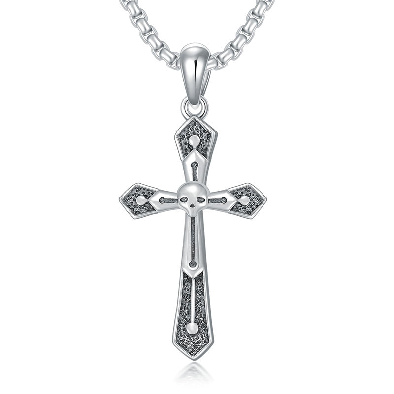 Sterling Silver Cross Christian Pendant Necklace for Men