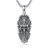 Sterling Silver Mictlantecuhtli Quetzalcoatl Tezcatlipoca Skull Pendant Necklace Aztec Jewelry For Men