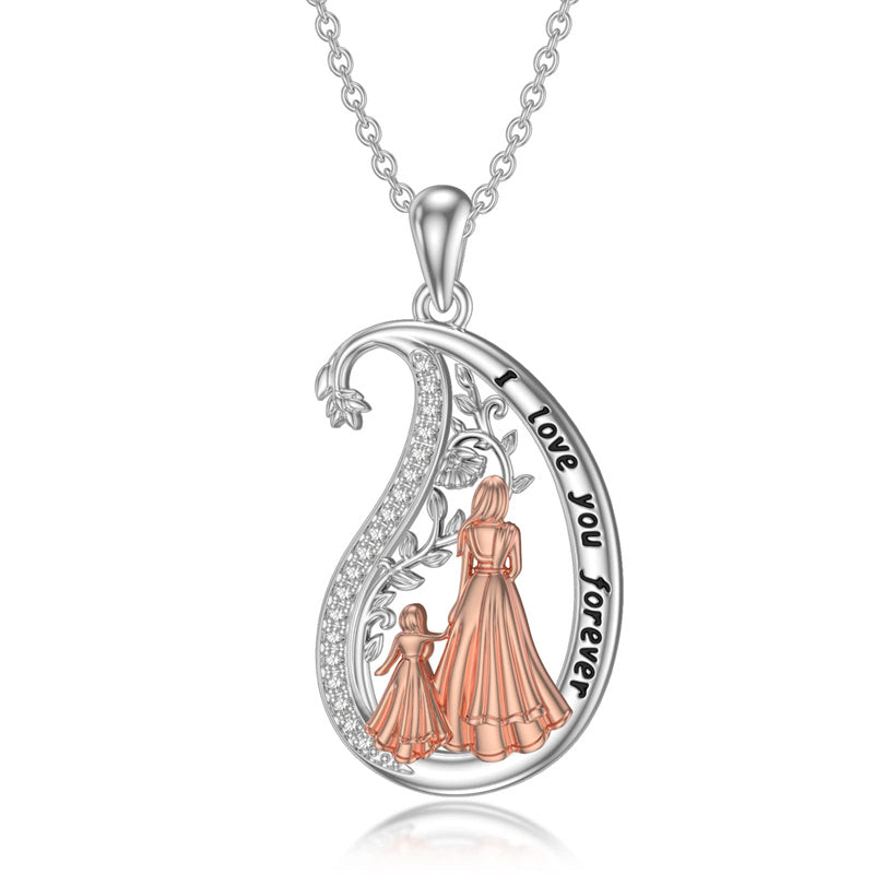 Sterling Silver TearDangle Mother Daughter Pendant Necklace Engraved With  I Love You forever