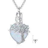 Sterling Silver Crystal Heart Tree of Life Urn Necklace for Ashes