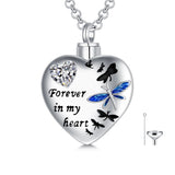 Sterling Silver Cubic Zirconia Dragonfly Heart Urn Necklaces for Ashes