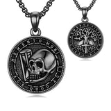 Sterling Silver Memento Mori Gothic Skull Amulet Pendant Necklace for Men