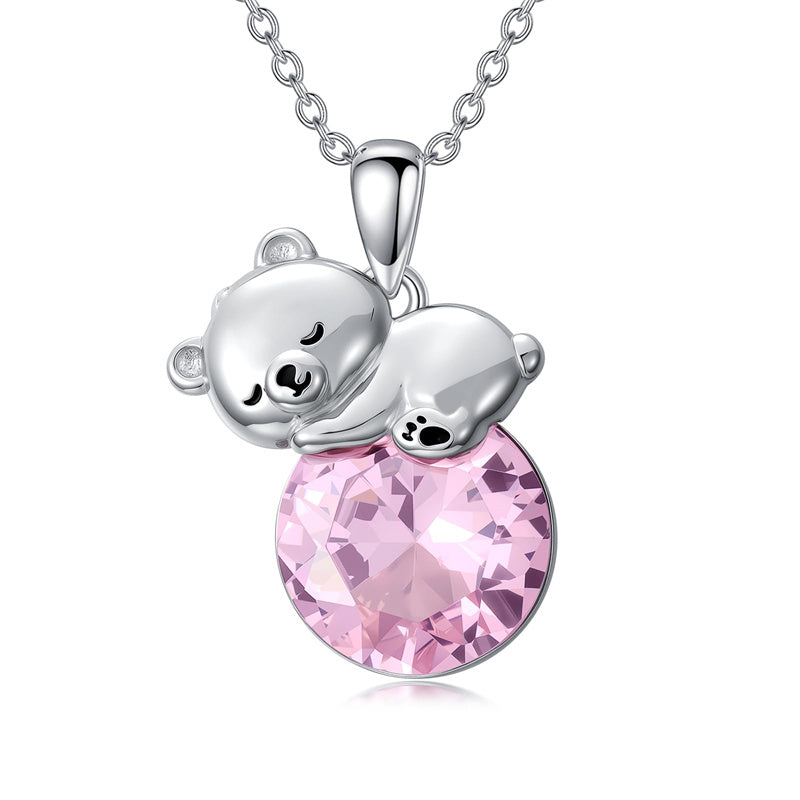 Sterling Silver Cubic Zirconia Teddy Bear Pendant Necklace Christmas Gifts for Women