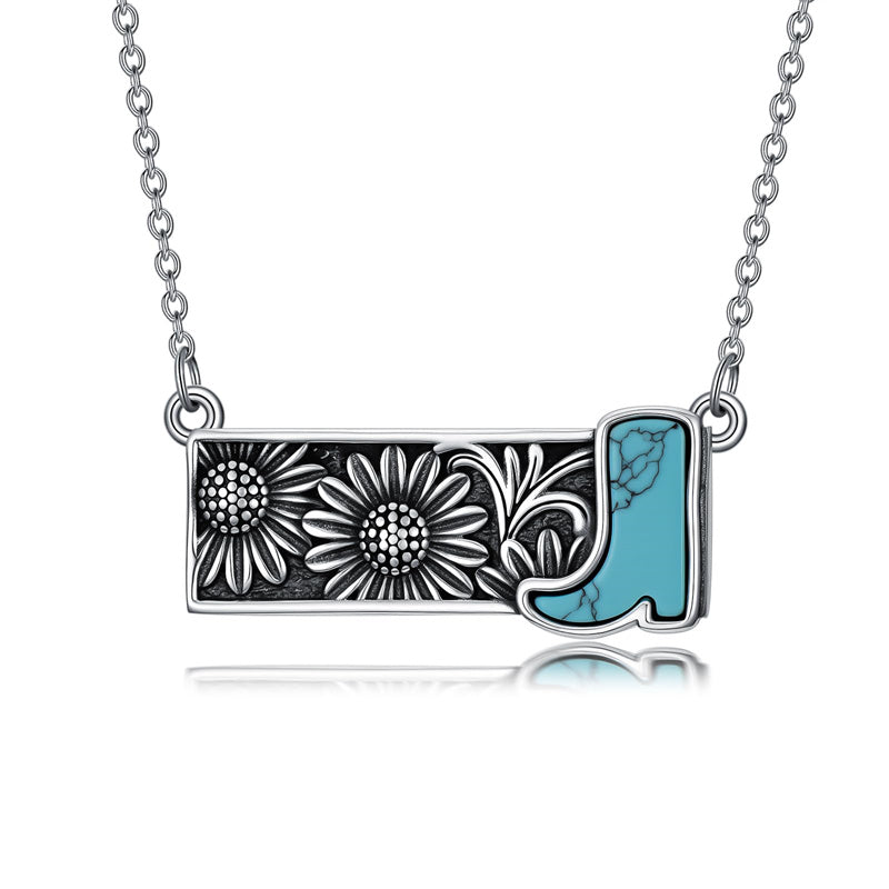 Sterling Silver Turquoise Cross Bear Claw Cowboy Boot Pendant Necklace