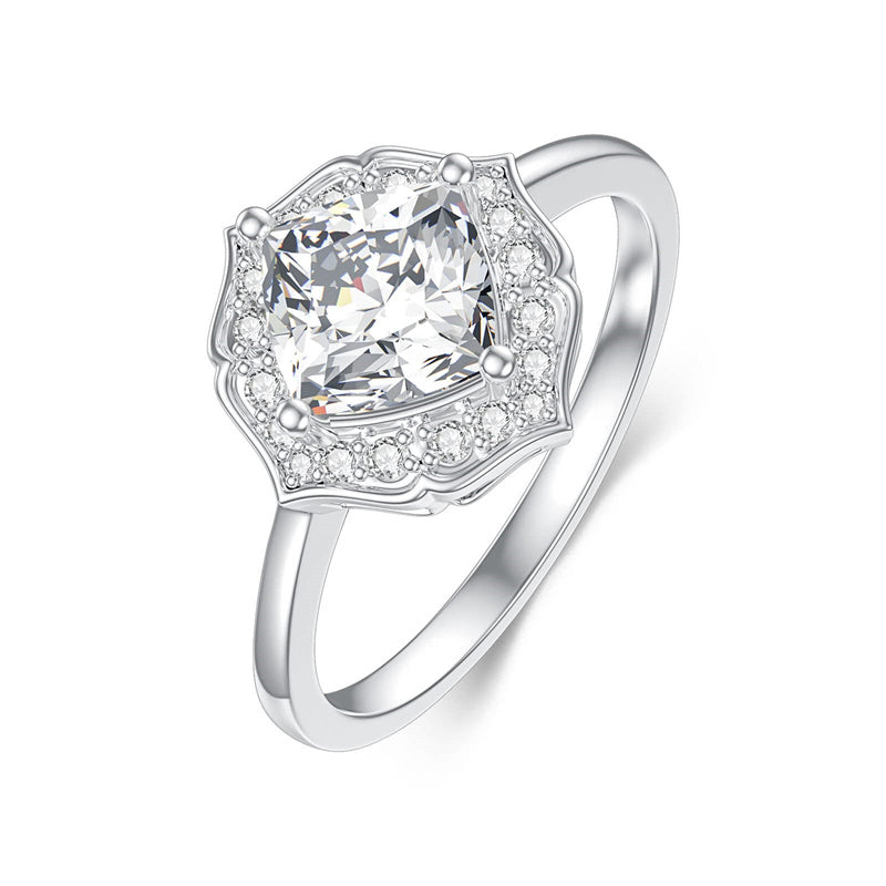 Sterling Silver Personalized Engraved Moissanite Engagement Wedding Anniversary Ring