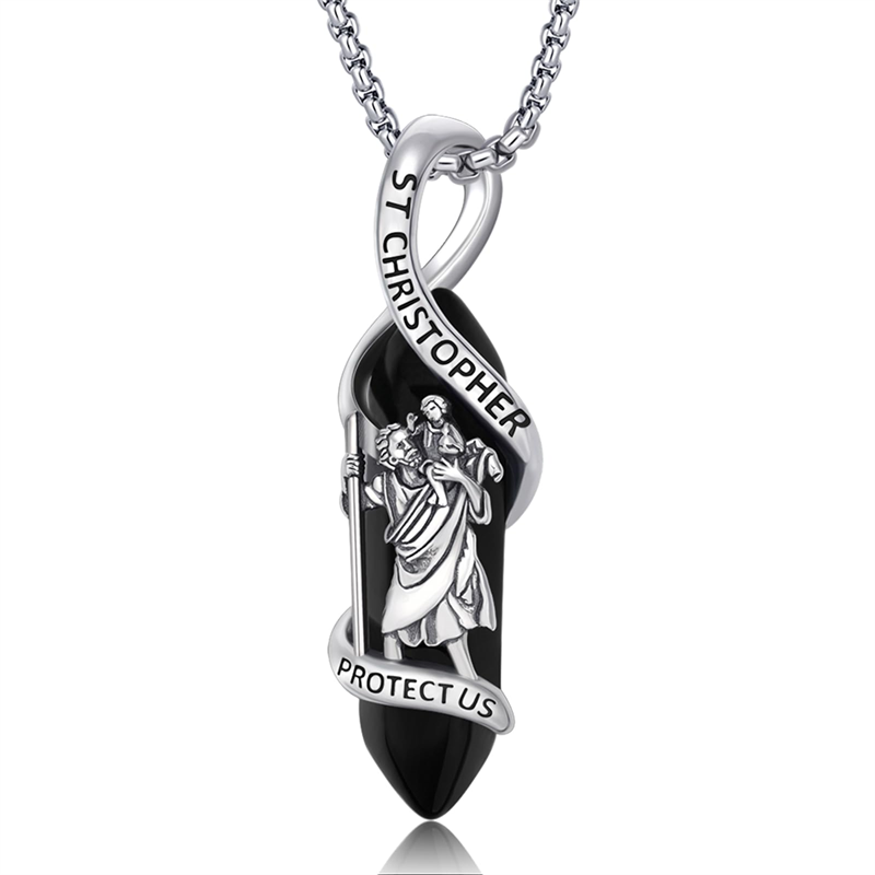 Sterling Silver Crystal Saint Michael Saint Christopher Guardian Angel Guadalupe Pendant Necklace
