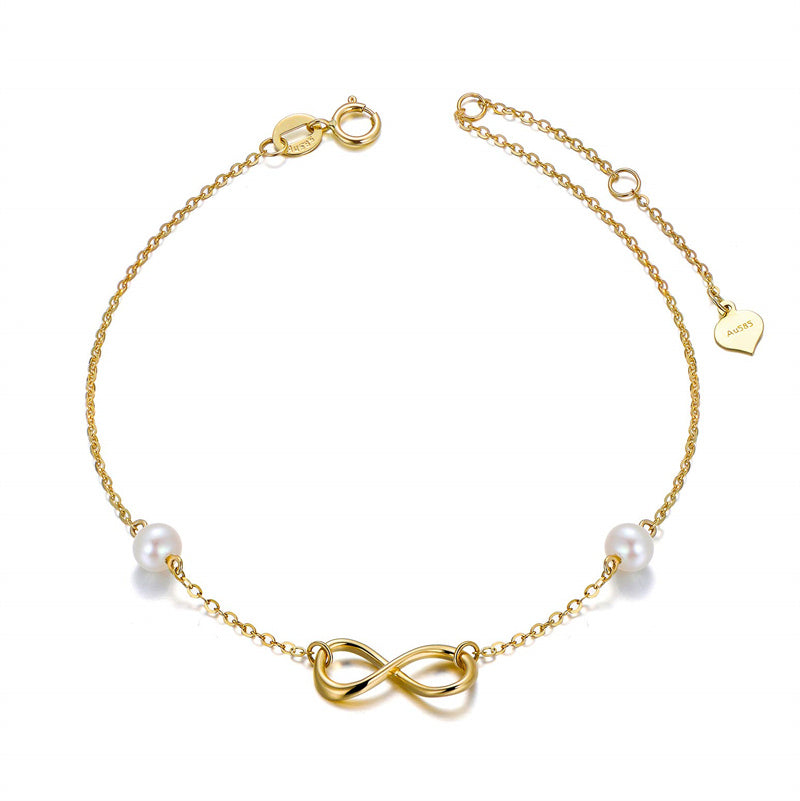 14k Gold Pearl Love Knot Infinity Bracelet