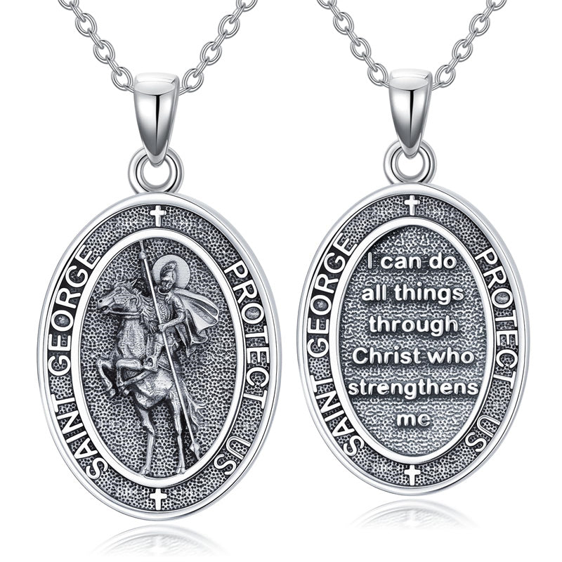 Sterling Silver St Anthony Francis Joseph Peregrine Raphael Sebastian Medal  Protection Pendant Necklace