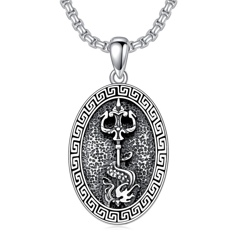 Sterling Silver  Poseidon Trident  Pendant Necklace for Men