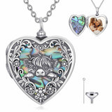 Sterling Silver Heart Abalone Shell Personalized Highland Cow Urn Necklace for Ashes