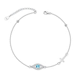 Sterling Silver Evil Eye with Cross Single Layer Anklet