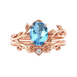 Sterling Silver 10K 14K Gold Leaf Oval Cut Vine Gemstone Set Engagement Wedding Ring