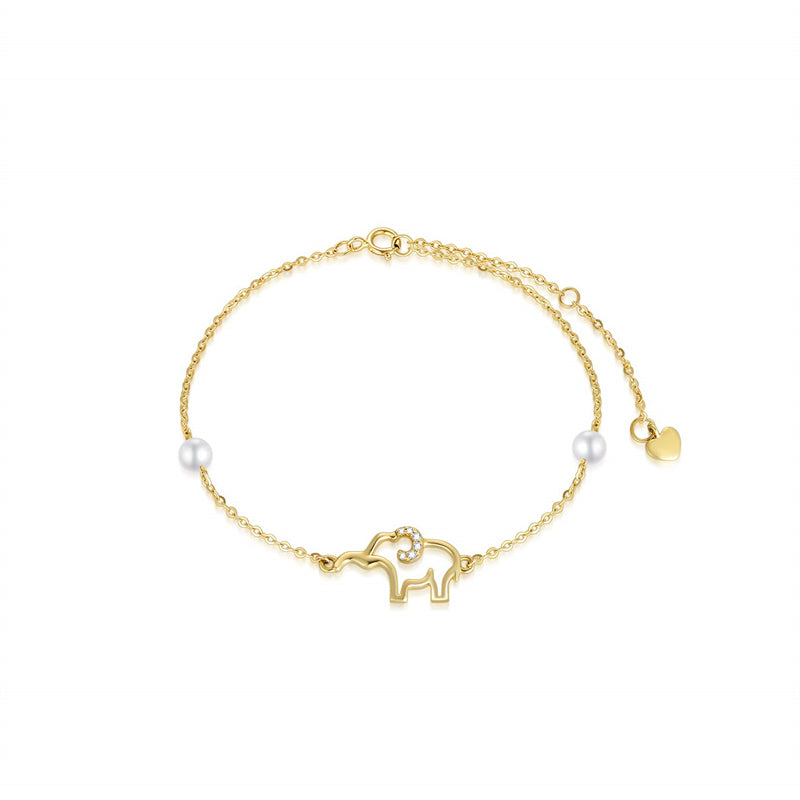 14k Gold Pearl Elephant Single Layer Anklet