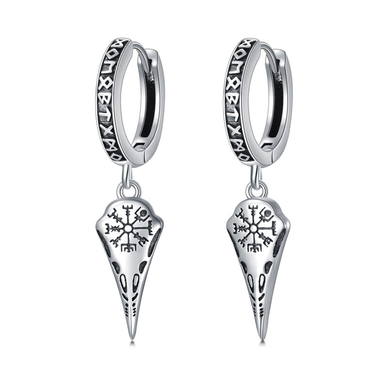 Sterling Silver Viking Raven Stud Dangle Earrings