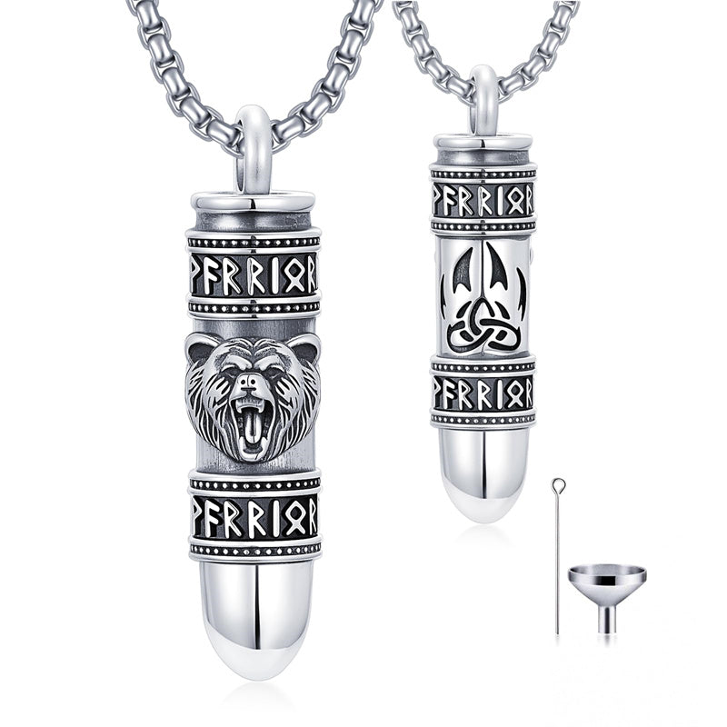 Sterling Silver Bear Lion Eagle Compass Tree of Life Bullet Urn Necklaces for Ashes
