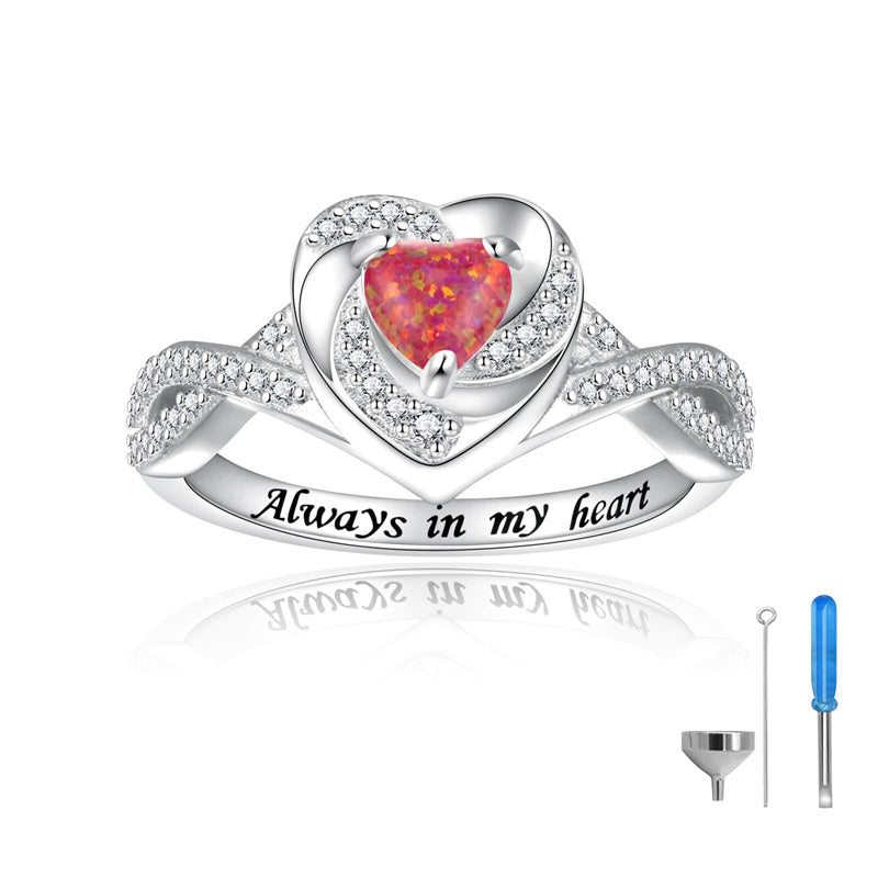 Sterling Silver Heart Urn Ring for Ashes Engraved With Always in My Heart