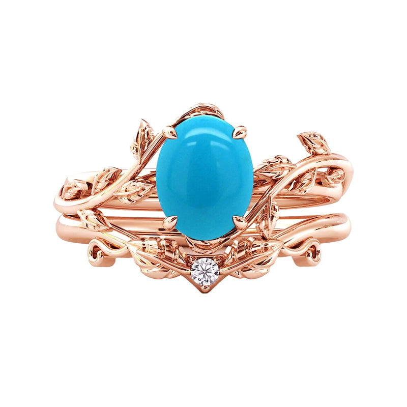 Sterling Silver 10K 14K Gold Leaf Oval Cut Vine Gemstone Set Engagement Wedding Ring