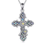 Sterling Silver Abalone Shell Turquoise Origami Cross Pendant Necklace