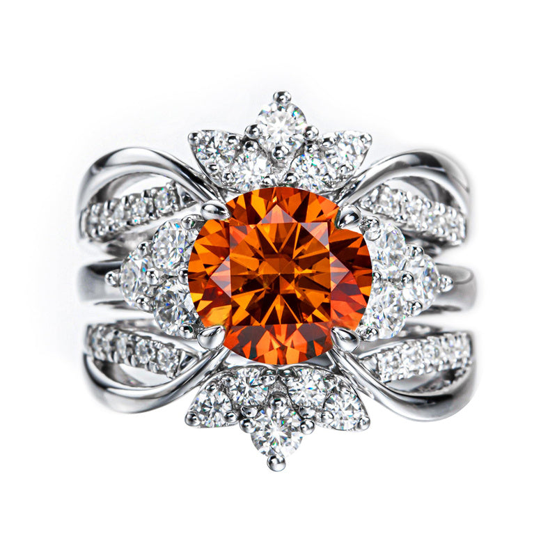 Sterling Silver 4.2 cttw Green Orange Red Moissanite Wedding Band Ring Set