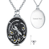 Sterling Silver Personalized Engraved Oval Dragonfly  Urn Necklace for Ashes