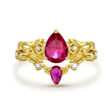 Sterling Silver 10K 14K 18K Gold Pear Cut Gemstone Leaf  Engagement Ring Set