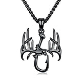 Sterling Silver Fish Hook& Antler Duck Pendant Necklace for Men